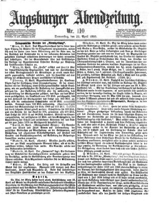 Augsburger Abendzeitung Donnerstag 22. April 1869