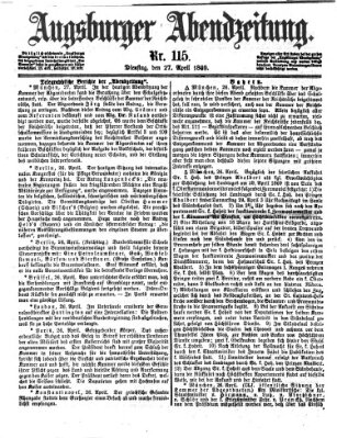 Augsburger Abendzeitung Dienstag 27. April 1869