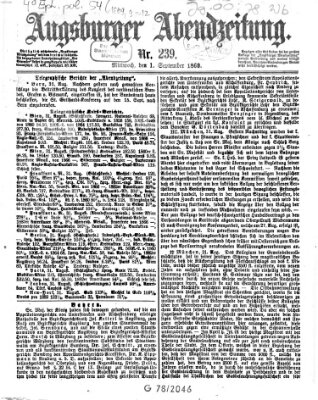 Augsburger Abendzeitung Mittwoch 1. September 1869