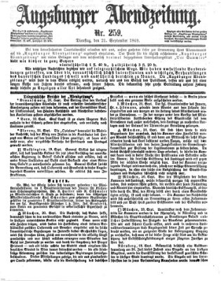 Augsburger Abendzeitung Dienstag 21. September 1869