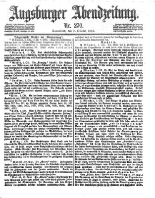 Augsburger Abendzeitung Samstag 2. Oktober 1869