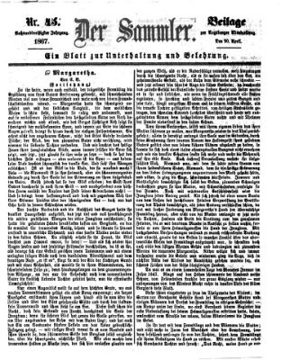 Der Sammler (Augsburger Abendzeitung) Samstag 20. April 1867