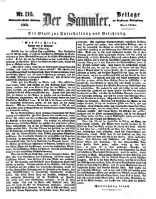 Der Sammler (Augsburger Abendzeitung) Samstag 3. Oktober 1868