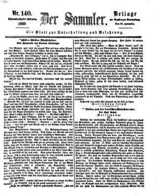 Der Sammler (Augsburger Abendzeitung) Dienstag 30. November 1869