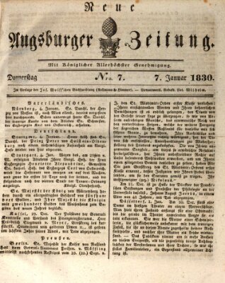 Neue Augsburger Zeitung Donnerstag 7. Januar 1830