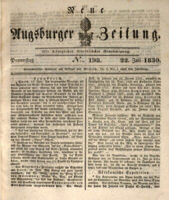 Neue Augsburger Zeitung Donnerstag 22. Juli 1830