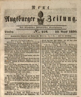 Neue Augsburger Zeitung Dienstag 10. August 1830