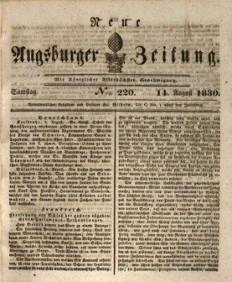 Neue Augsburger Zeitung Samstag 14. August 1830