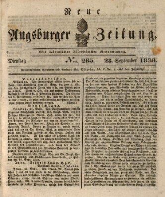 Neue Augsburger Zeitung Dienstag 28. September 1830