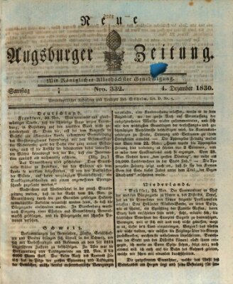 Neue Augsburger Zeitung Samstag 4. Dezember 1830