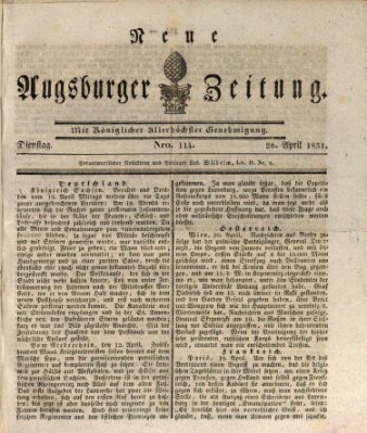 Neue Augsburger Zeitung Dienstag 26. April 1831