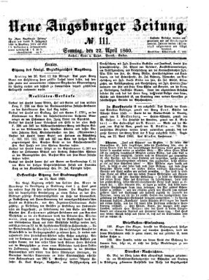 Neue Augsburger Zeitung Sonntag 22. April 1860