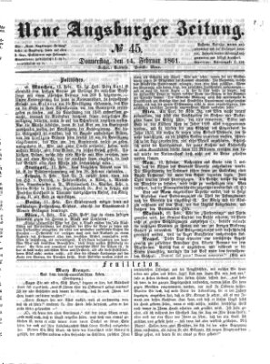 Neue Augsburger Zeitung Donnerstag 14. Februar 1861