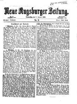 Neue Augsburger Zeitung Donnerstag 2. Januar 1868