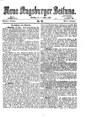 Neue Augsburger Zeitung Dienstag 31. März 1868