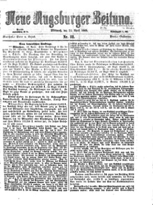 Neue Augsburger Zeitung Mittwoch 22. April 1868