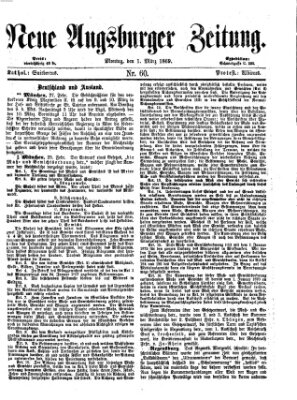 Neue Augsburger Zeitung Montag 1. März 1869