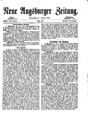 Neue Augsburger Zeitung Donnerstag 27. Januar 1870