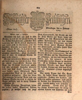 Bayreuther Zeitung Dienstag 21. Februar 1769