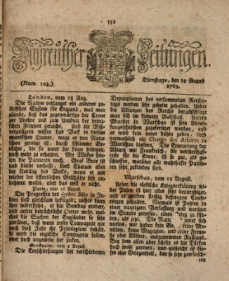 Bayreuther Zeitung Dienstag 29. August 1769