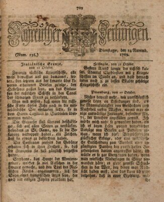 Bayreuther Zeitung Dienstag 14. November 1769