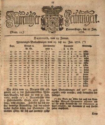 Bayreuther Zeitung Donnerstag 25. Januar 1776