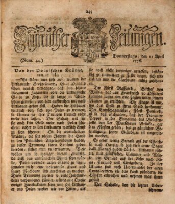 Bayreuther Zeitung Donnerstag 11. April 1776