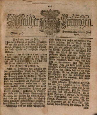 Bayreuther Zeitung Donnerstag 27. Juni 1776