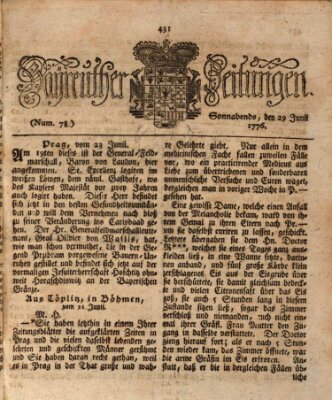 Bayreuther Zeitung Samstag 29. Juni 1776