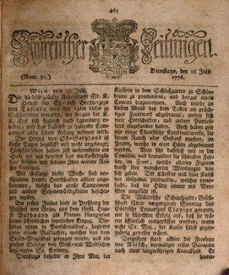 Bayreuther Zeitung Sonntag 16. Juni 1776