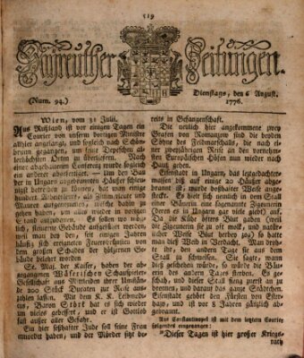 Bayreuther Zeitung Dienstag 6. August 1776