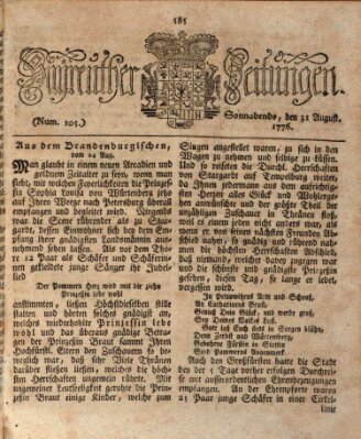 Bayreuther Zeitung Samstag 31. August 1776