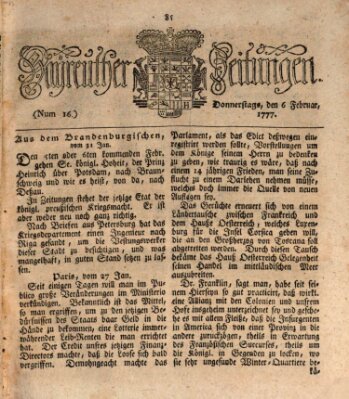 Bayreuther Zeitung Donnerstag 6. Februar 1777