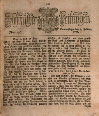 Bayreuther Zeitung Donnerstag 13. Februar 1777