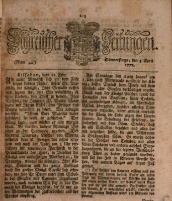 Bayreuther Zeitung Donnerstag 3. April 1777