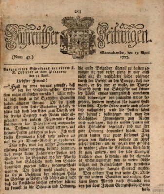 Bayreuther Zeitung Samstag 19. April 1777