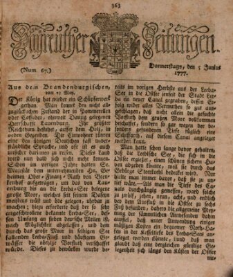 Bayreuther Zeitung Donnerstag 5. Juni 1777