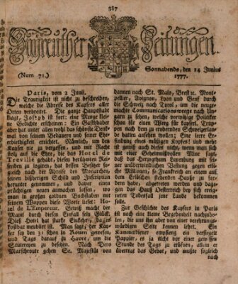 Bayreuther Zeitung Samstag 14. Juni 1777