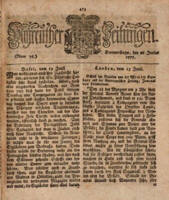 Bayreuther Zeitung Donnerstag 26. Juni 1777