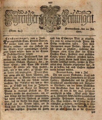 Bayreuther Zeitung Donnerstag 10. Juli 1777