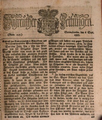 Bayreuther Zeitung Samstag 6. September 1777