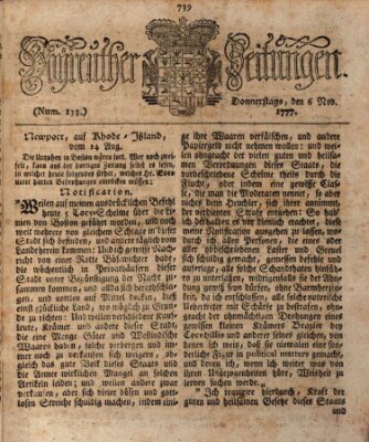 Bayreuther Zeitung Donnerstag 6. November 1777