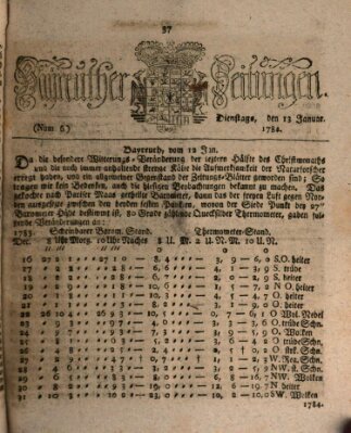 Bayreuther Zeitung Dienstag 13. Januar 1784