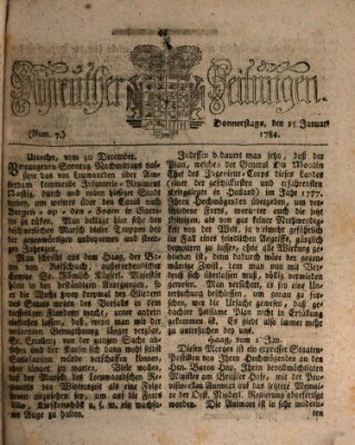 Bayreuther Zeitung Donnerstag 15. Januar 1784