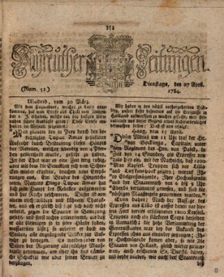 Bayreuther Zeitung Dienstag 27. April 1784