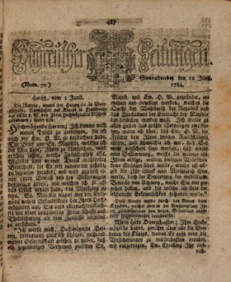 Bayreuther Zeitung Samstag 12. Juni 1784