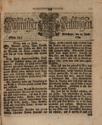 Bayreuther Zeitung Dienstag 29. Juni 1784