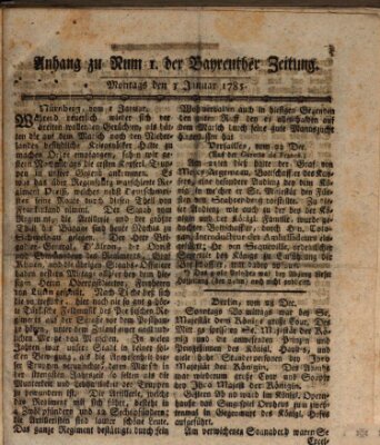 Bayreuther Zeitung Montag 3. Januar 1785