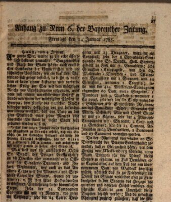 Bayreuther Zeitung Freitag 14. Januar 1785