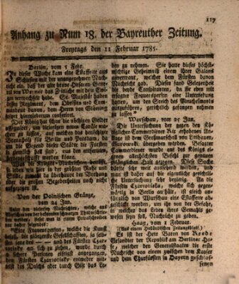 Bayreuther Zeitung Freitag 11. Februar 1785